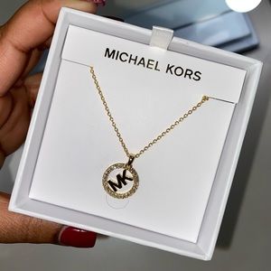 Michael Kors gold logo pave circle necklace